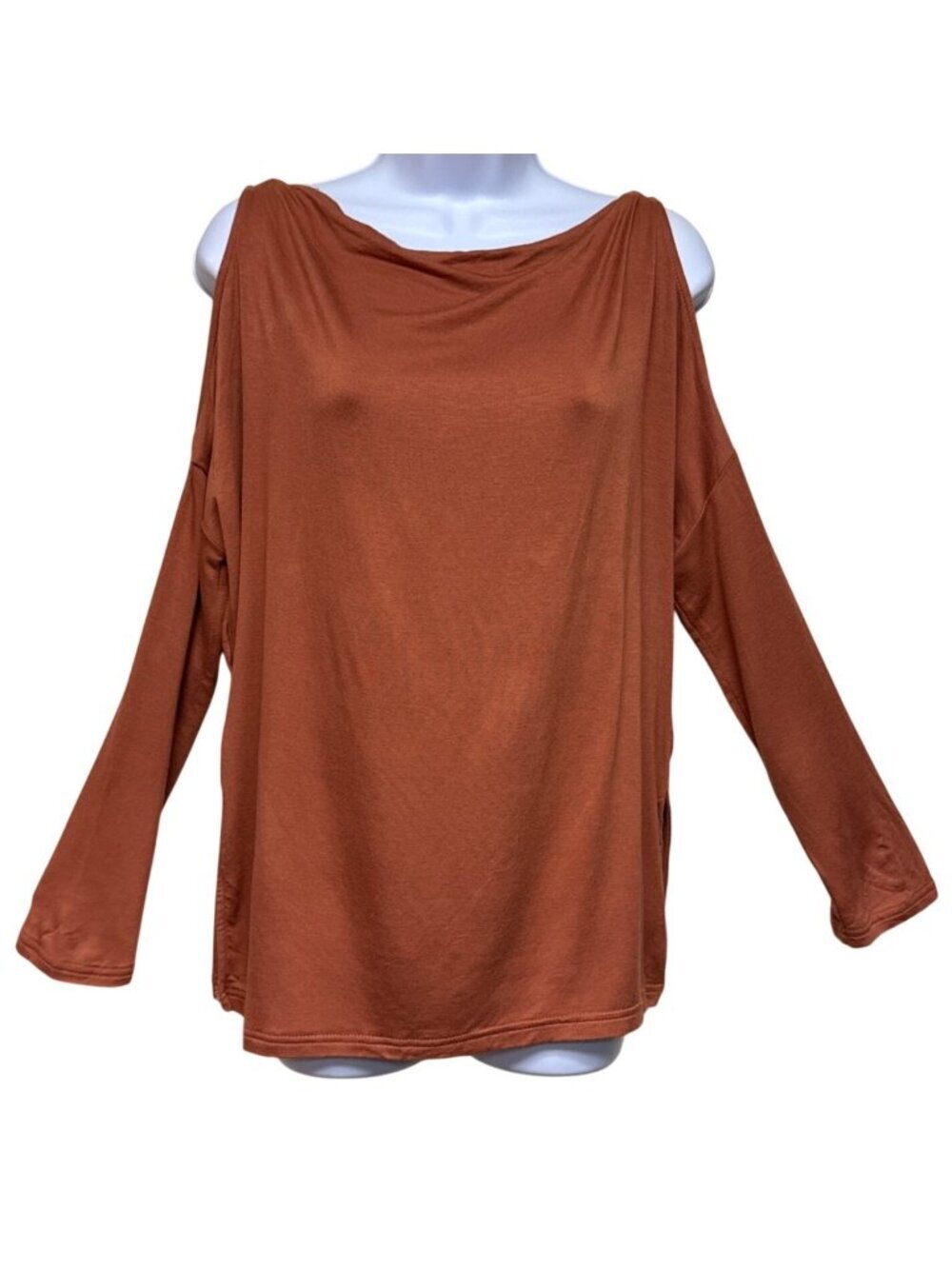 Silence + Noise Cold Shoulder Top Women's XS Rust Brown Knit Rayon Blend